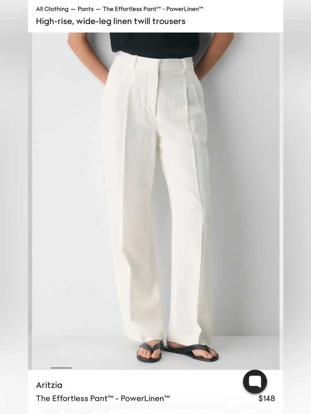 Aritzia White High-Rise Wide-Leg Linen Trousers